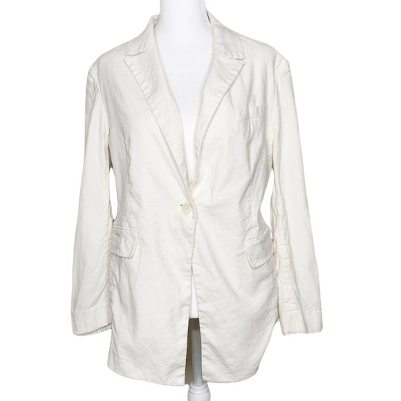 THEORY Linen White Breathable Blazer Summer Vented Single Button Size 8 Womens - Picture 1 of 13